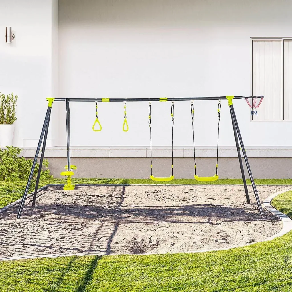 Swing frame for children 3-10 years, green+black, 365 x 138 x 175 cm