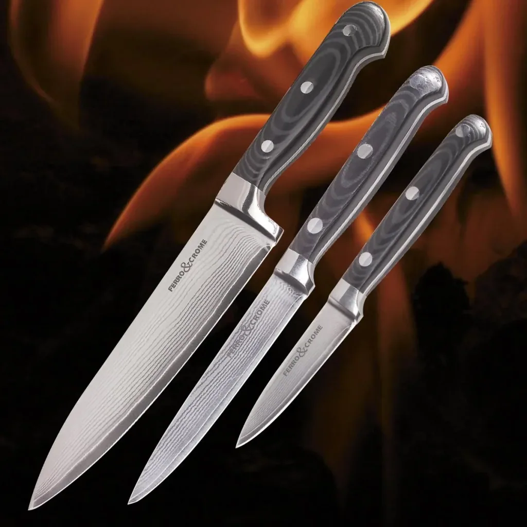Damascus knife set, 3-piece
