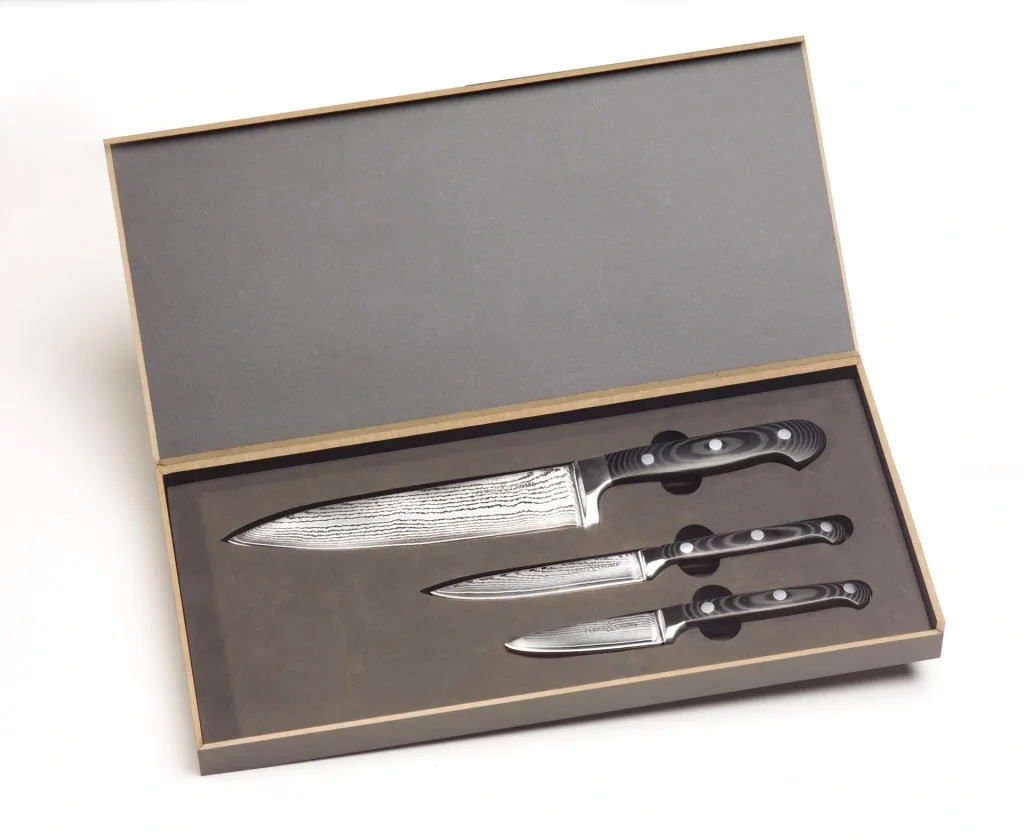 Damascus knife set, 3-piece