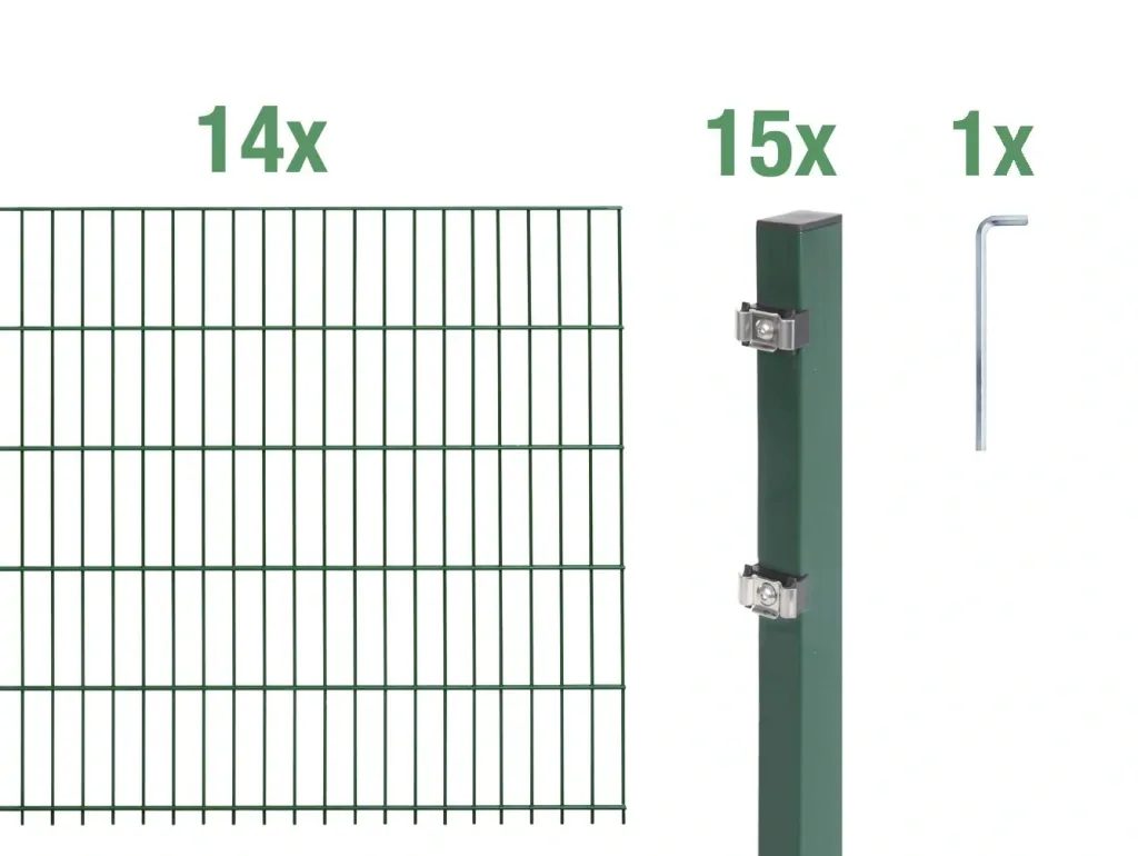 Double rod mesh fence complete set, green, height 100 cm, length 28 m