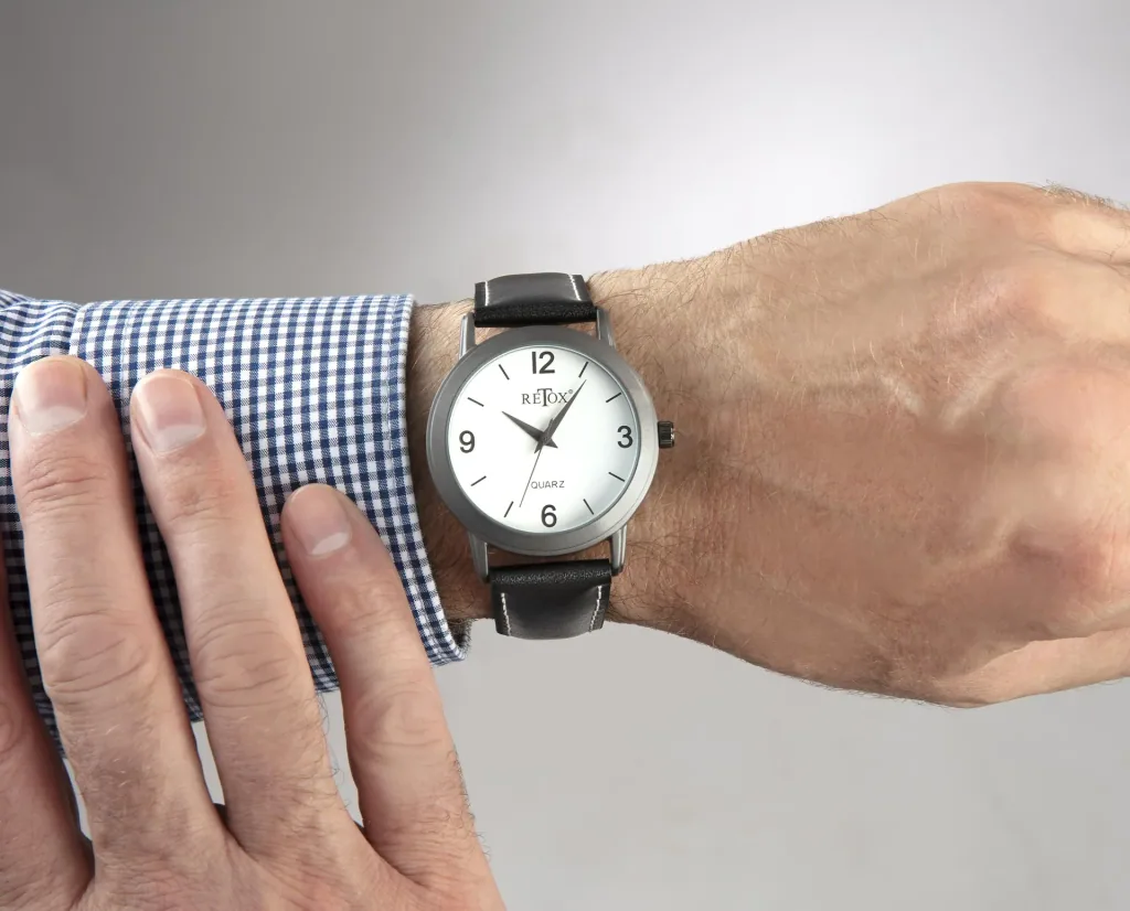 Watch set for him and her in titanium look and genuine leather strap