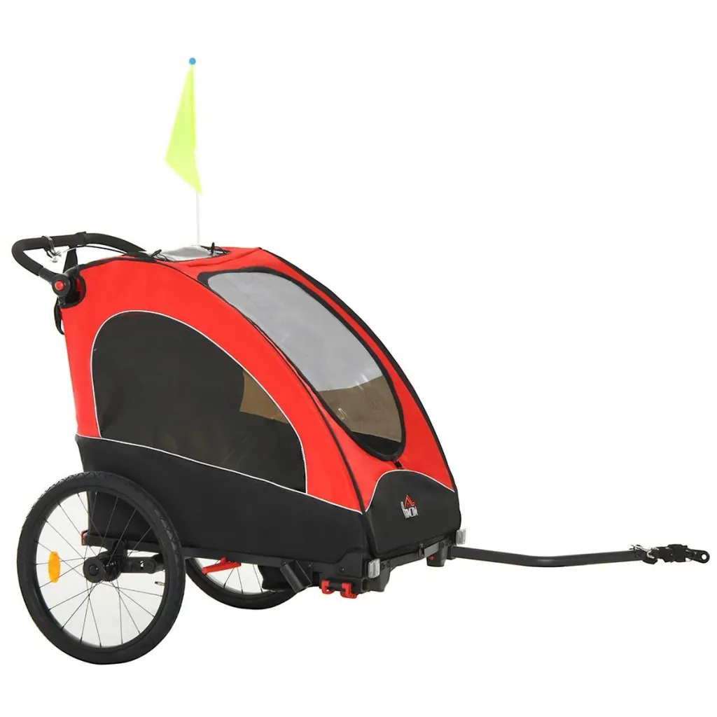 3 in 1 child trailer aluminum children jogger bike trailer bike trailer for 2 children with flag red + black