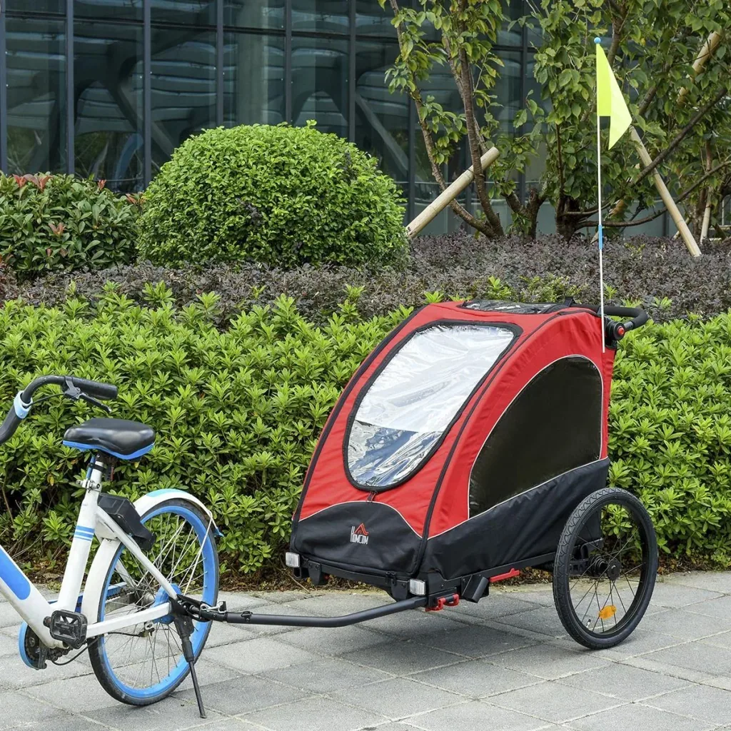 3 in 1 child trailer aluminum children jogger bike trailer bike trailer for 2 children with flag red + black
