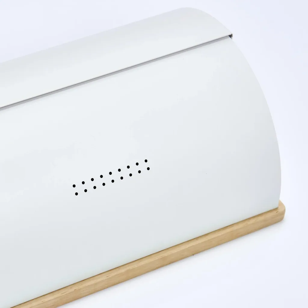 Bread bin, metal/rubber tree, white