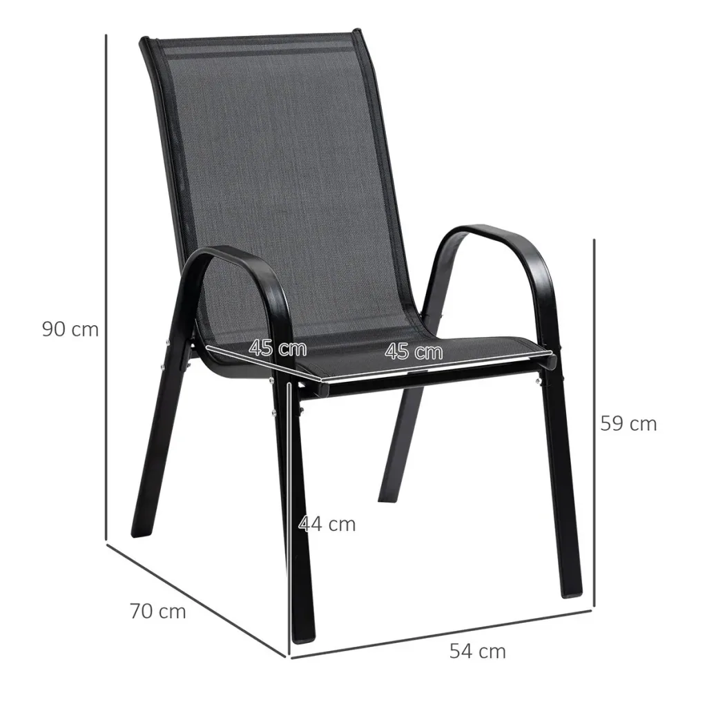 Set of 2 garden chairs, stackable chairs with armrests, dining chairs, garden, metal mesh, black, 70 x 54 x 90 cm