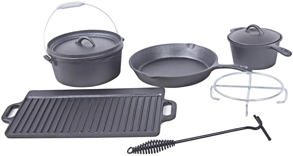 Dutch Oven Set 7-piece in practical wooden transport box