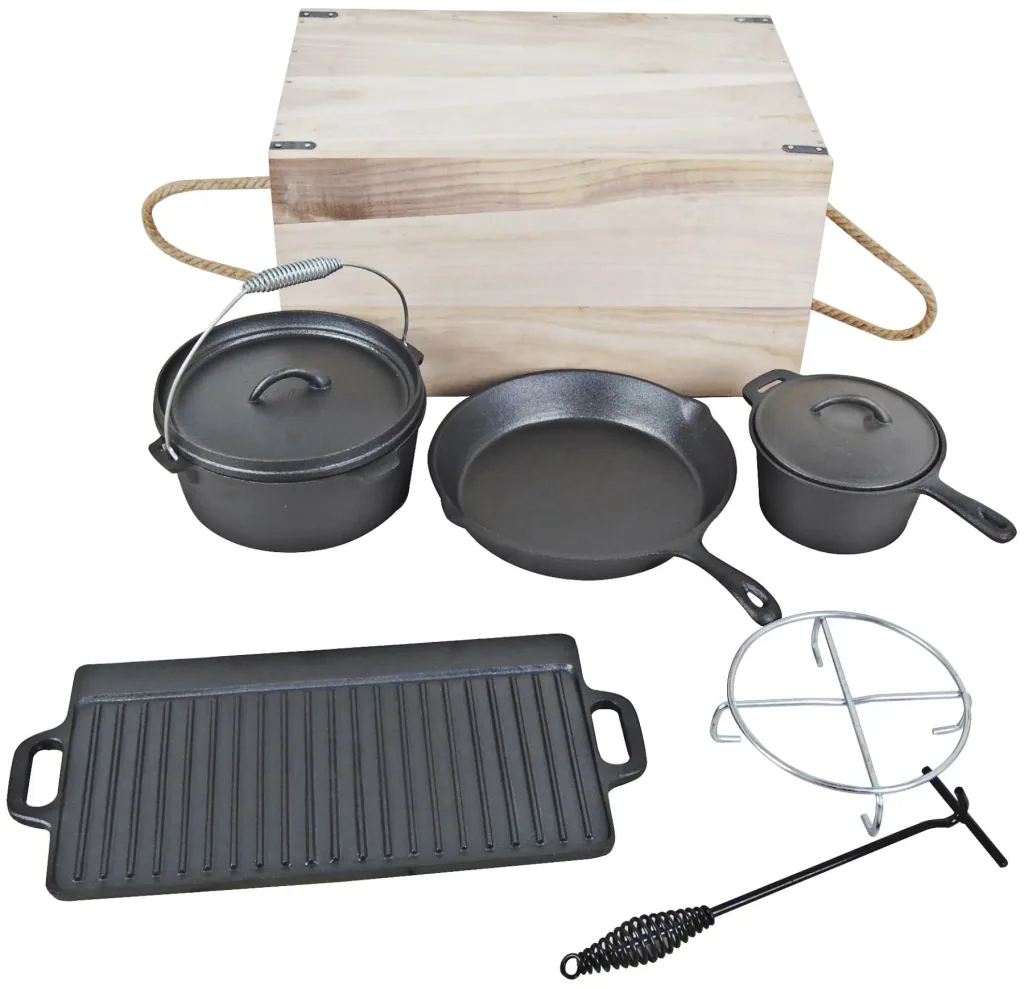 Dutch Oven Set 7-piece in practical wooden transport box