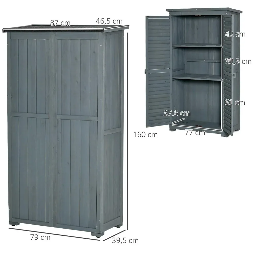 Garden cabinet wooden tool shed tool cabinet wooden hut pent roof bitumen cardboard louvre doors grey 87 x 46.5