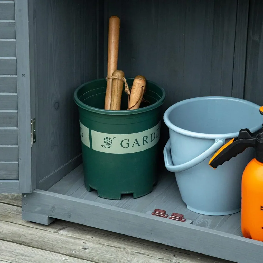 Garden cabinet wooden tool shed tool cabinet wooden hut pent roof bitumen cardboard louvre doors grey 87 x 46.5