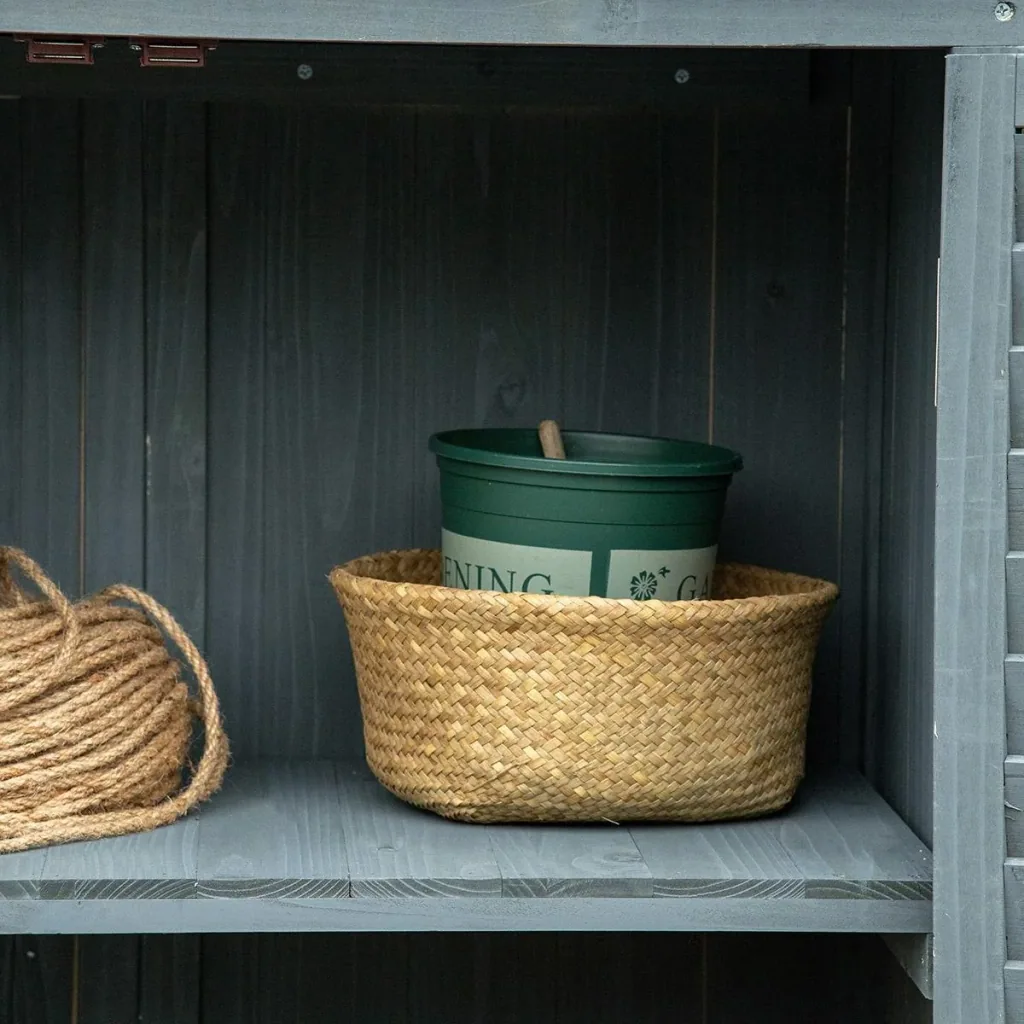 Garden cabinet wooden tool shed tool cabinet wooden hut pent roof bitumen cardboard louvre doors grey 87 x 46.5