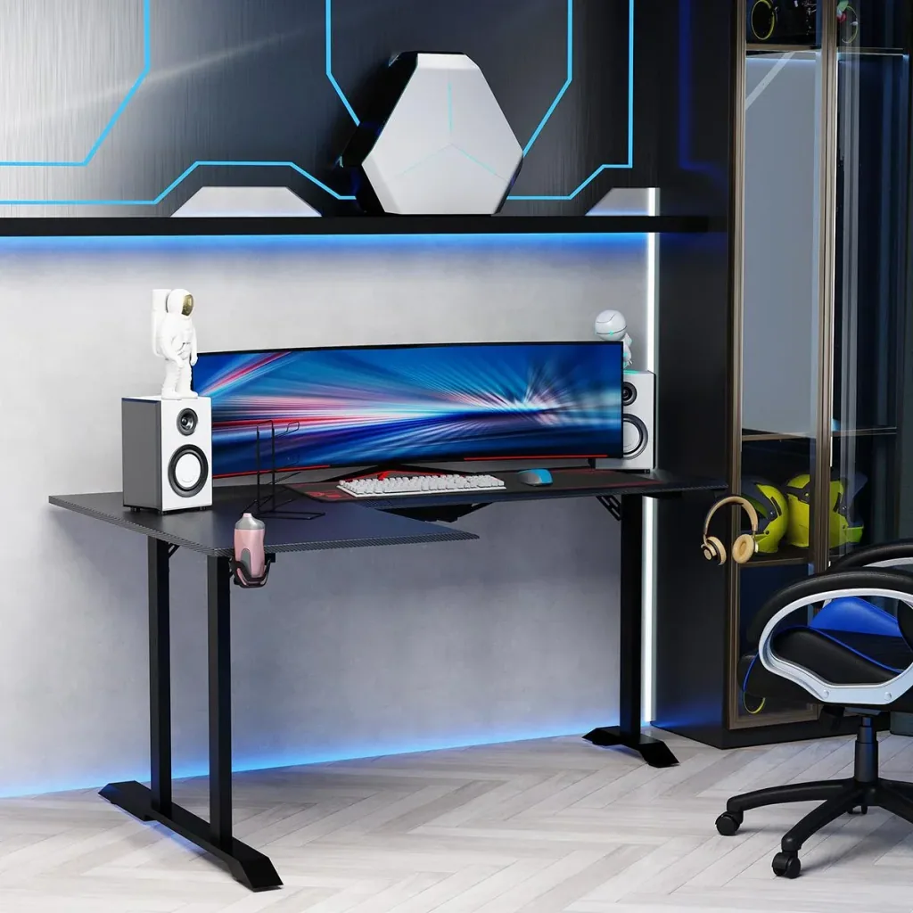 Gaming Table Desk L-shaped with Headphone Hook Cup Holder Computer Table MDF Metal Black+Red 168 x 109