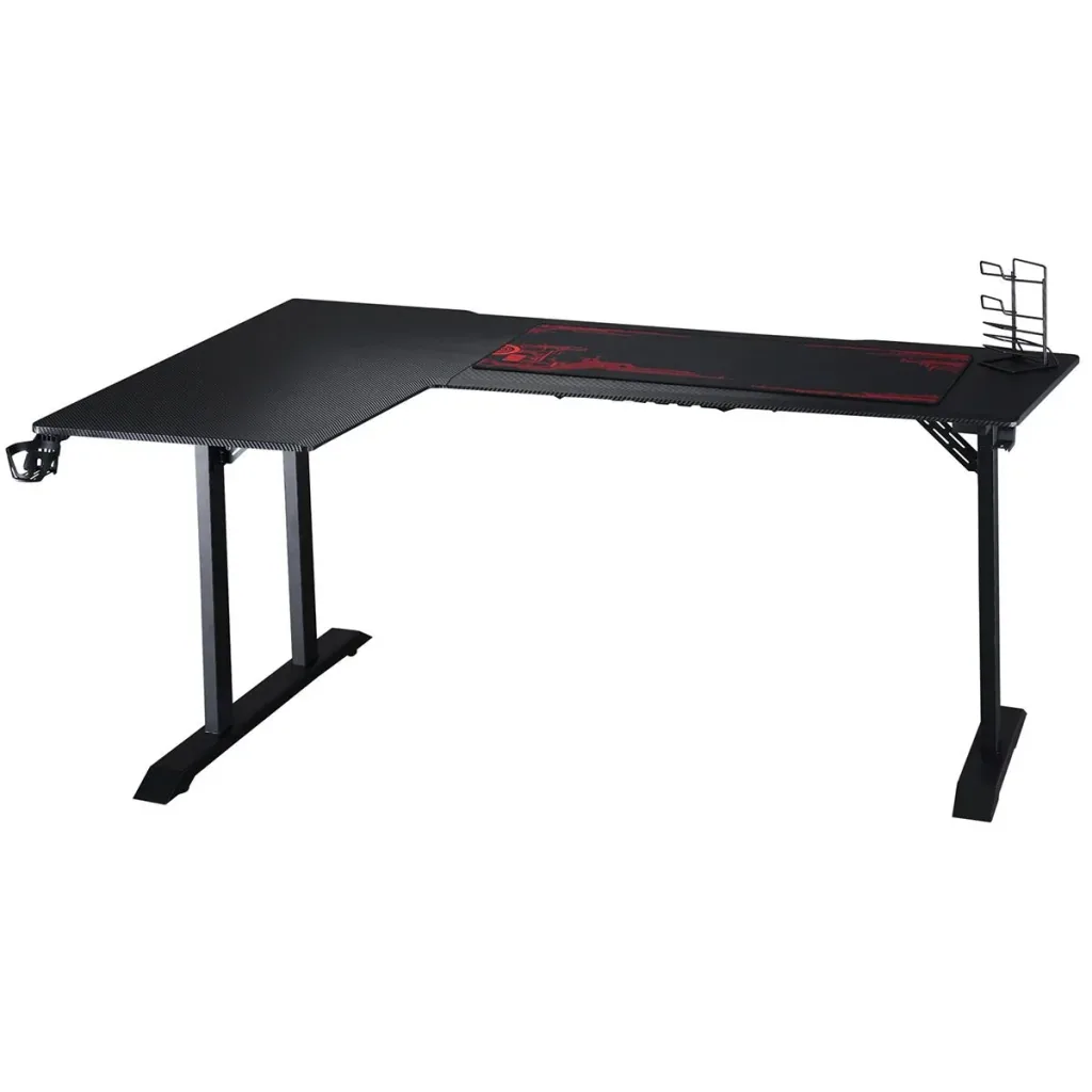 Gaming Table Desk L-shaped with Headphone Hook Cup Holder Computer Table MDF Metal Black+Red 168 x 109