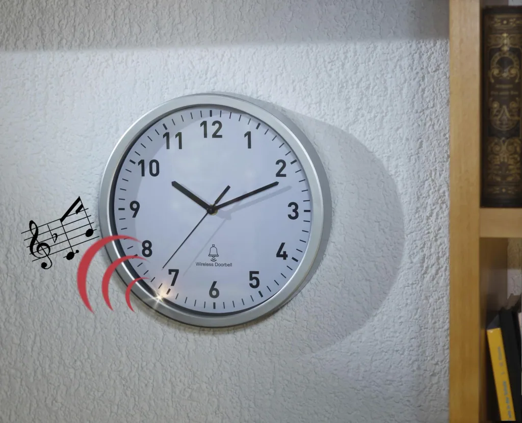 Radio-controlled wall clock with doorbell