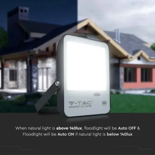 VT-37S LED floodlight with day/night sensor - 30 W - 3000 Lm - 4000K - black