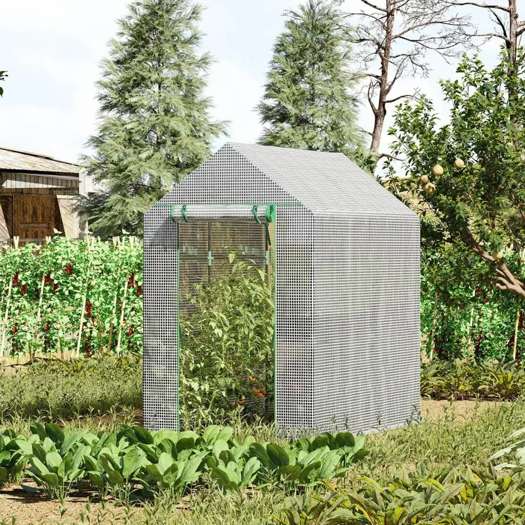 Plastic greenhouse walk-in greenhouse with 4 shelves tomato greenhouse greenhouse cold frame with door green steel PE 1