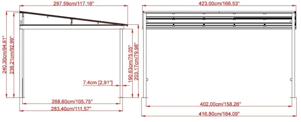 St. Barth 1014 Patio Cover 423×298×240 cm Anthracite – 8mm Twin-Wall Panels & Snow Load Supports