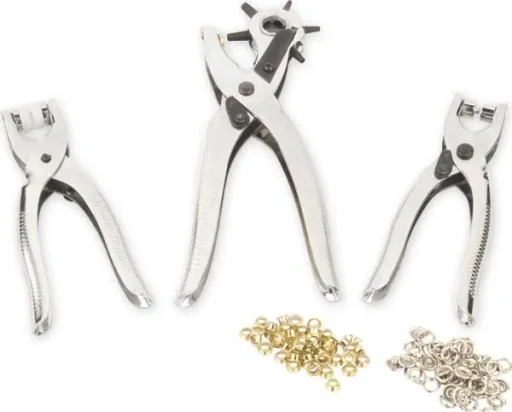 Hole and eyelet pliers set 3-piece with 250-piece accessories