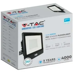 VT-158S LED Floodlight with Sensor - 50 W - 4000 Lm - 3000K - Black