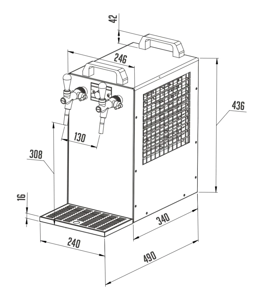 Beer dispenser, Beer machine - Kontakt 70/K 2-beer cooler-stainless steel, 90 L/h, with membrane pump