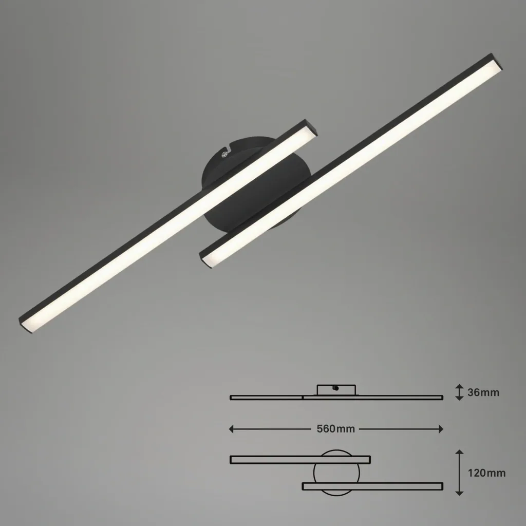 LED wall and ceiling light, 2 straight LED bars, black, 12 watts, 960 lm, 3,000 K
