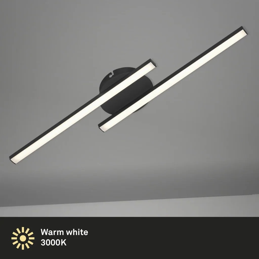 LED wall and ceiling light, 2 straight LED bars, black, 12 watts, 960 lm, 3,000 K