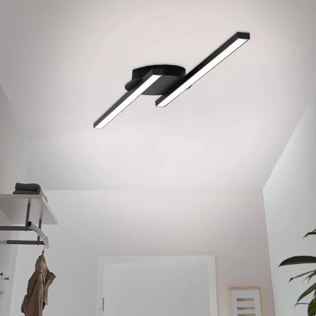 LED wall and ceiling light, 2 straight LED bars, black, 12 watts, 960 lm, 3,000 K