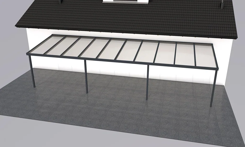 Patio roof Premium, anthracite, 10140 x 3060 mm - Polycarbonate multi-wall sheets 16 mm, clear