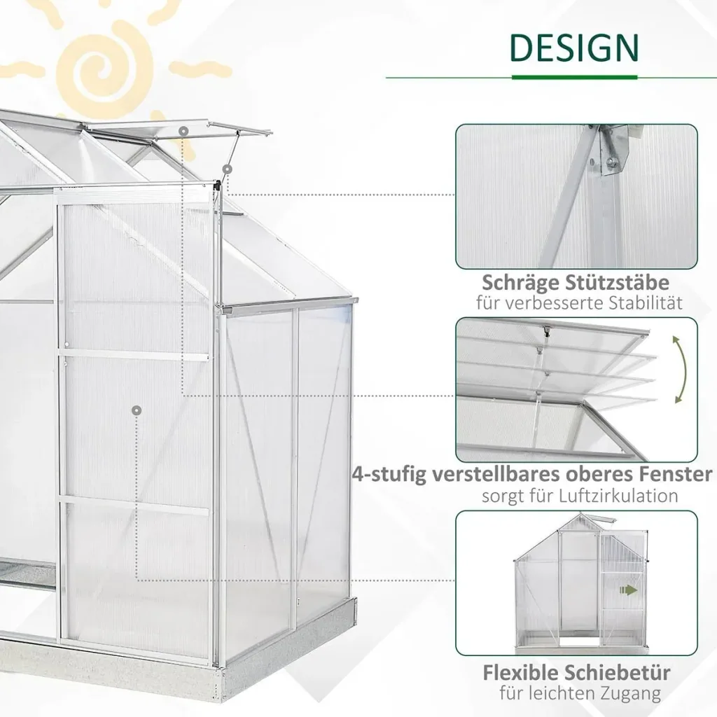 Aluminum greenhouse garden house with window door 193 x 126 x 205 cm 2.5 plant house including foundation greenhouse tomato house