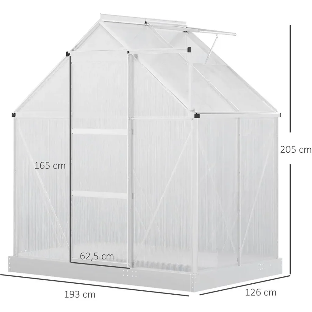 Aluminum greenhouse garden house with window door 193 x 126 x 205 cm 2.5 plant house including foundation greenhouse tomato house