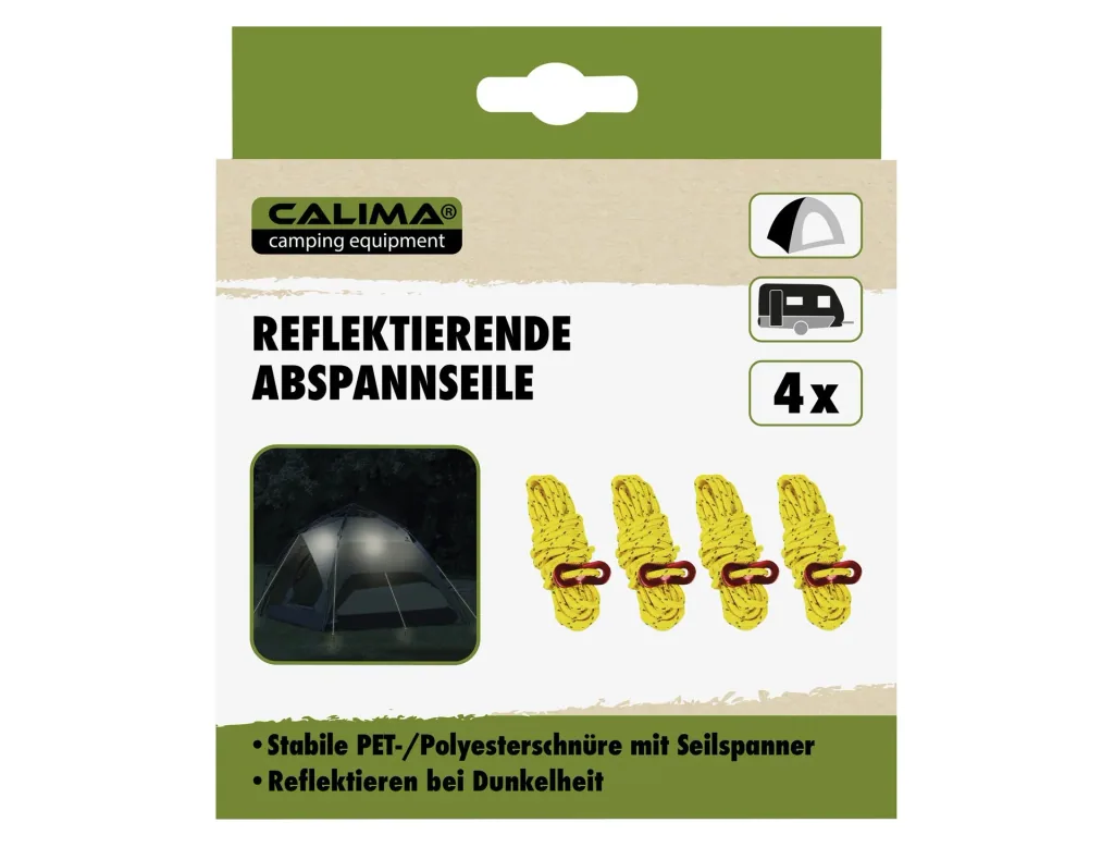 Reflective guy ropes, 4 mm, 4 m length, 4 pieces