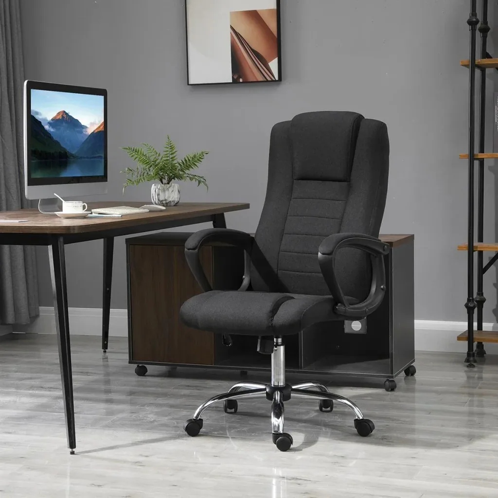 Office chair computer chair with rocker function headrest ergonomic desk chair rotatable height adjustable linen-to