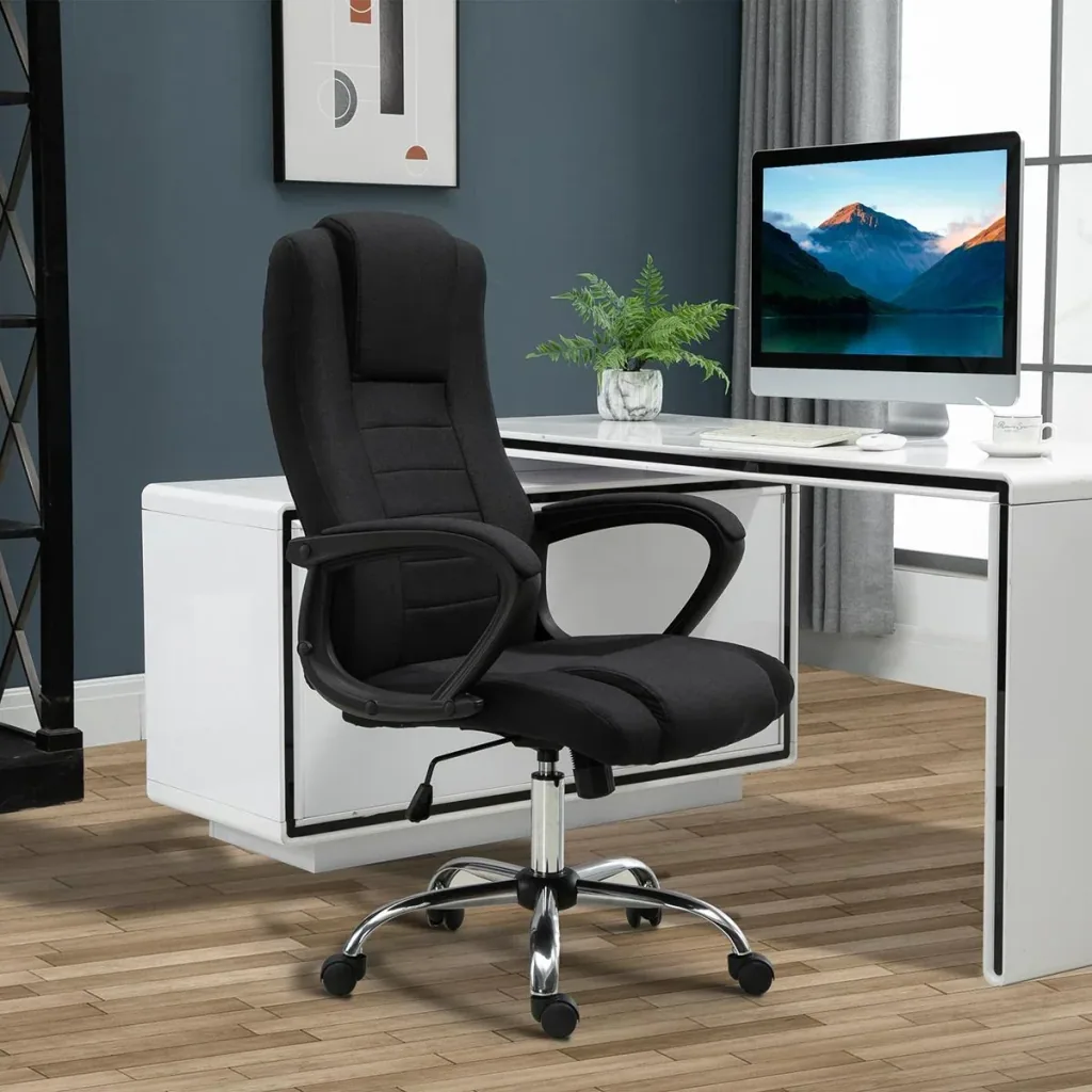 Office chair computer chair with rocker function headrest ergonomic desk chair rotatable height adjustable linen-to