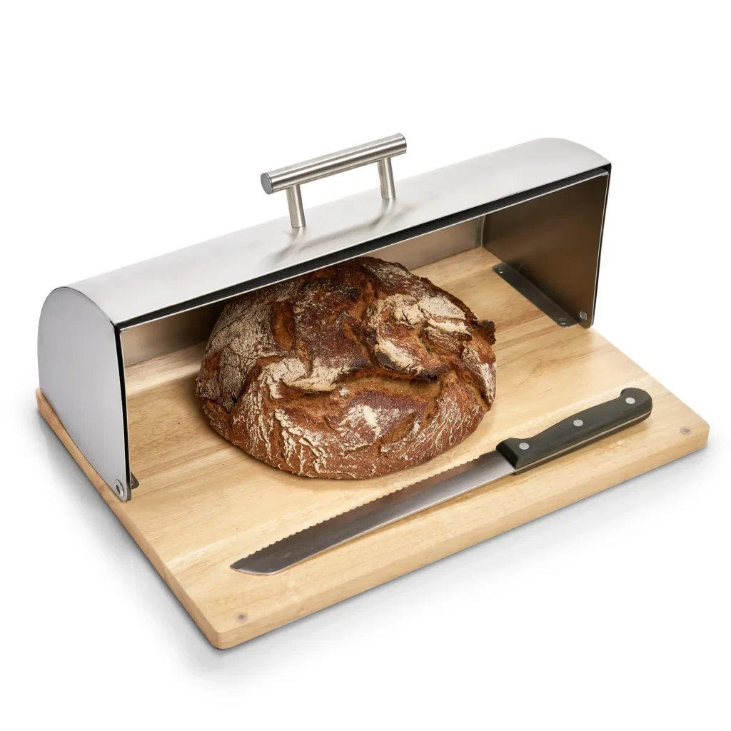 Bread bin, stainless steel/rubber tree