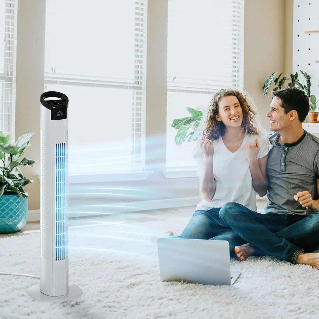Tower fan with remote control 70° oscillating pedestal fan 78.5cm 50W 3 modes & 3 speeds Black+White