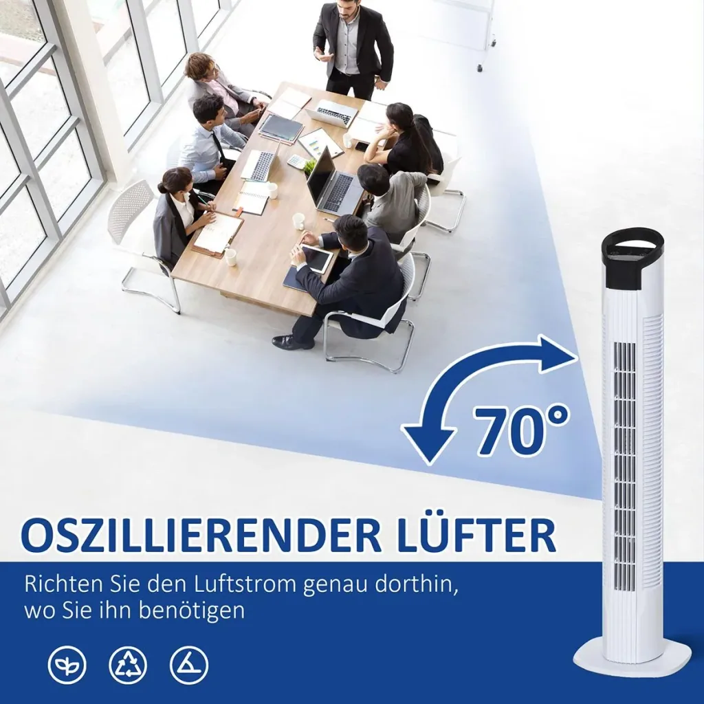 Tower fan with remote control 70° oscillating pedestal fan 78.5cm 50W 3 modes & 3 speeds Black+White