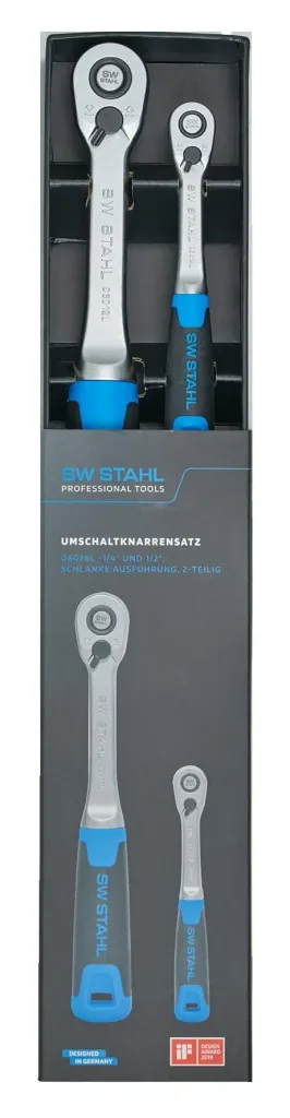 Reversible ratchet set, 1/4" and 1/2", slim design, 2-piece