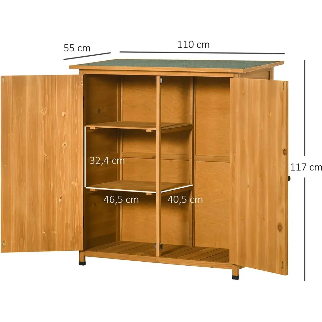 Garden cabinet wooden tool cabinet with 2 doors tool shed with asphalt roof natural 110 x 55 x117 cm