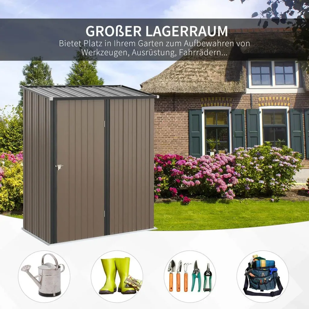 Tool shed with pent roof 1.34 m² metal garden house tool shed galvanized steel brown 161.5 x 94.5 x 196 cm