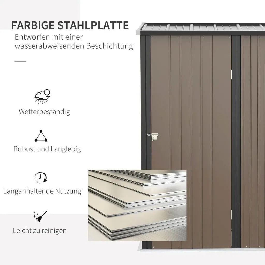 Tool shed with pent roof 1.34 m² metal garden house tool shed galvanized steel brown 161.5 x 94.5 x 196 cm