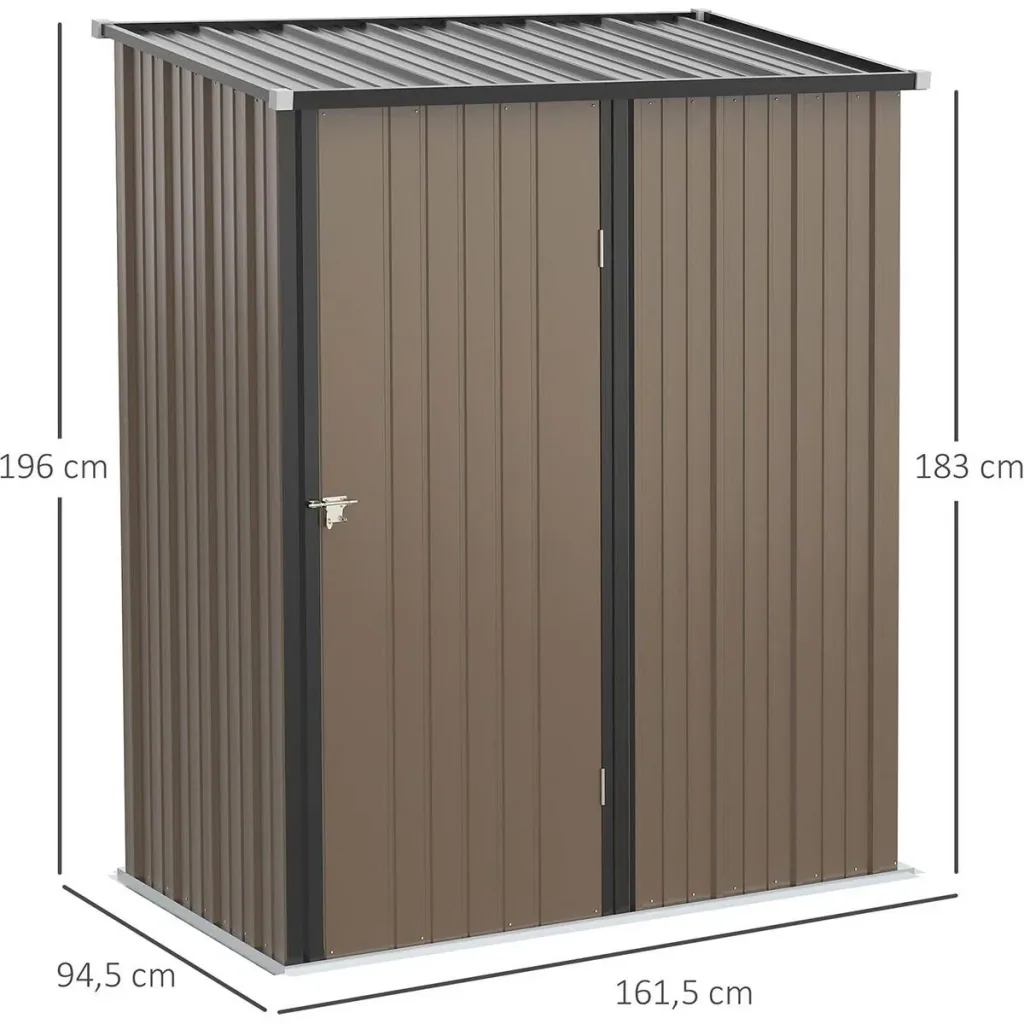 Tool shed with pent roof 1.34 m² metal garden house tool shed galvanized steel brown 161.5 x 94.5 x 196 cm