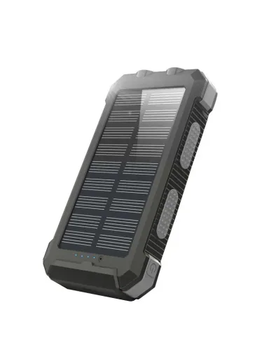 Solar power bank with flashlight and LED capacity indicator