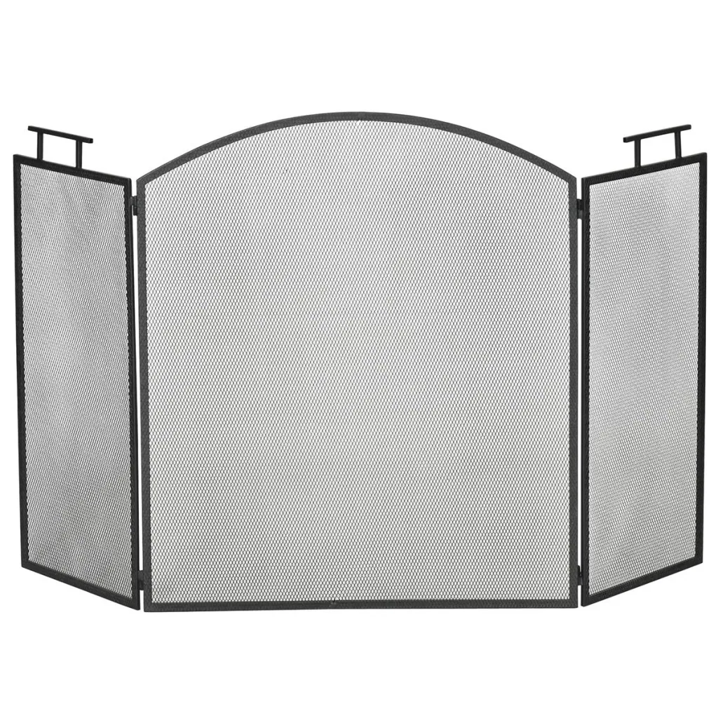 Fireplace guard spark guard with net iron grille fireplace screen folded three-part design metal black