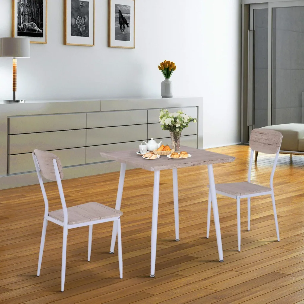 3-piece dining set, dining table set, wooden table, natural wood grain with 1 table + 2 chairs