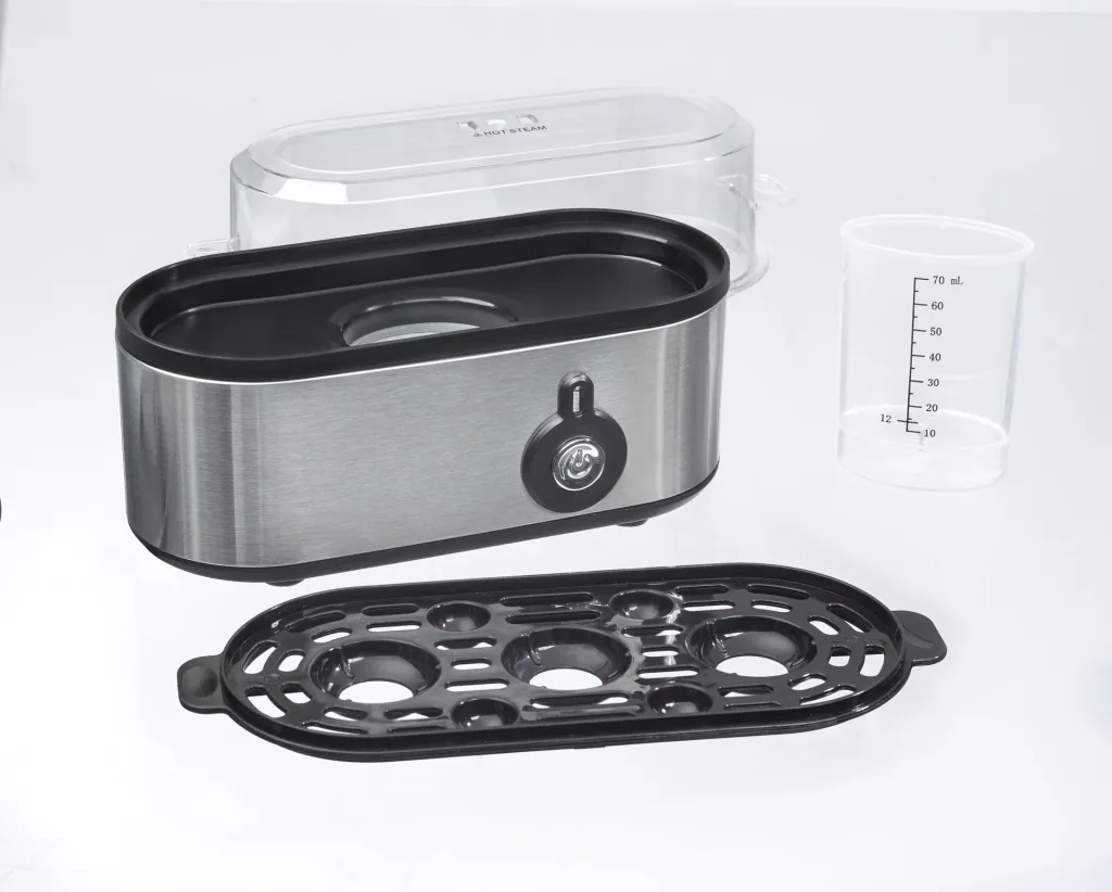 Stainless steel egg cooker mini for 1-3 eggs, 210 watts