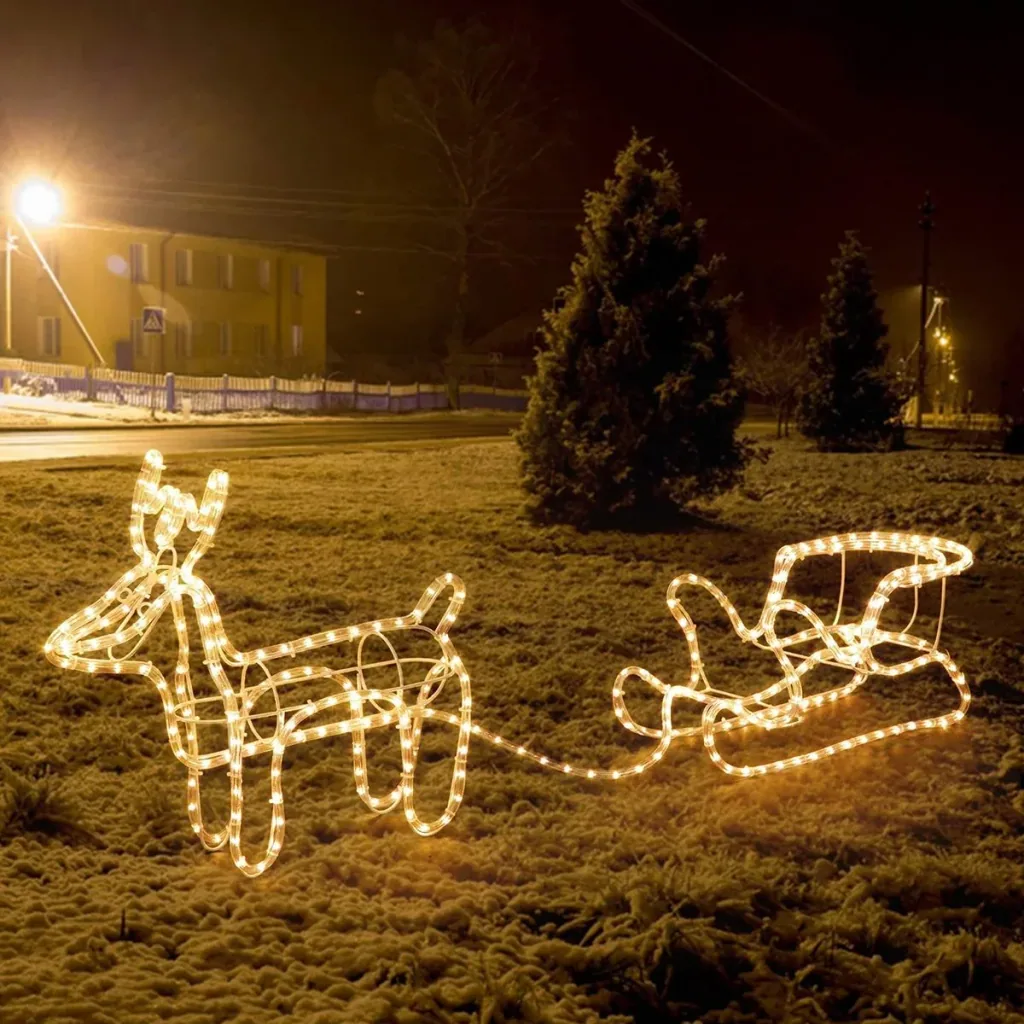 Christmas lights reindeer with sleigh - Warm White