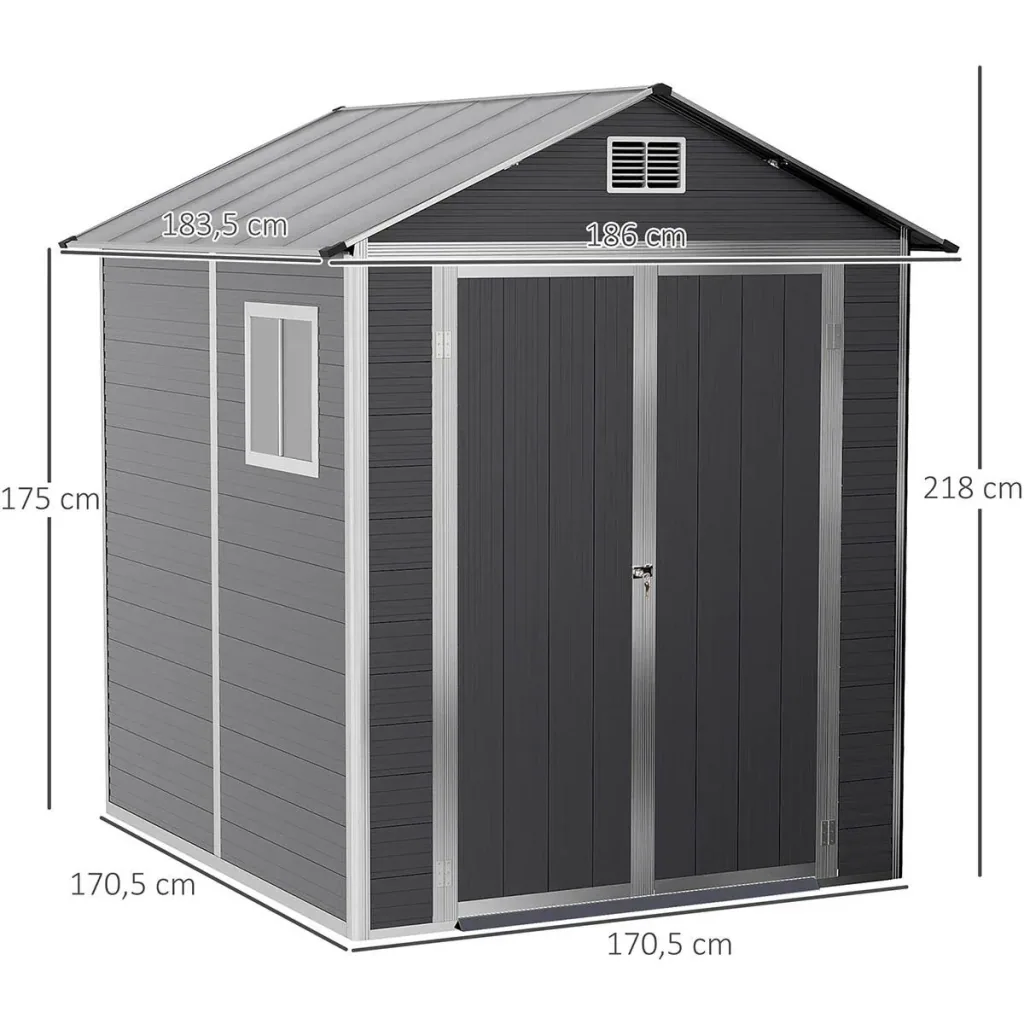 Garden shed with window and lock - Grey 186 x 183.5 x 218 cm