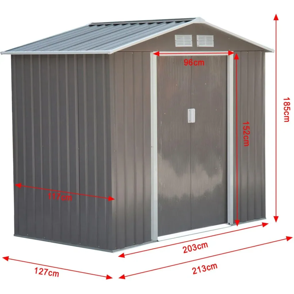 Tool shed garden house 213 x 127 x 185 cm, grey