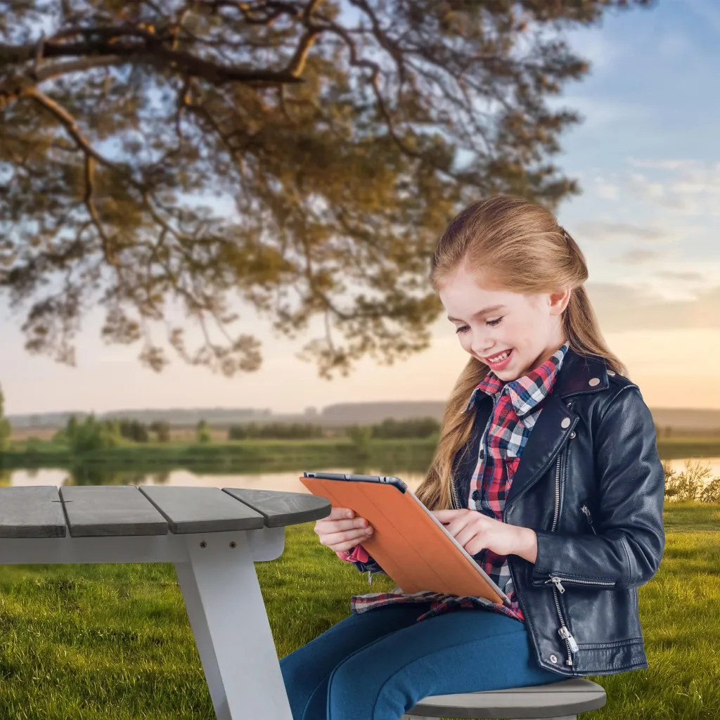 3-piece picnic set round gray/white