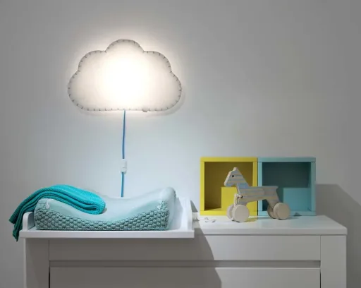 Buokids soft lamp night light/wall lamp cloud, Version: Cord & connector; Color of the seam: yellow