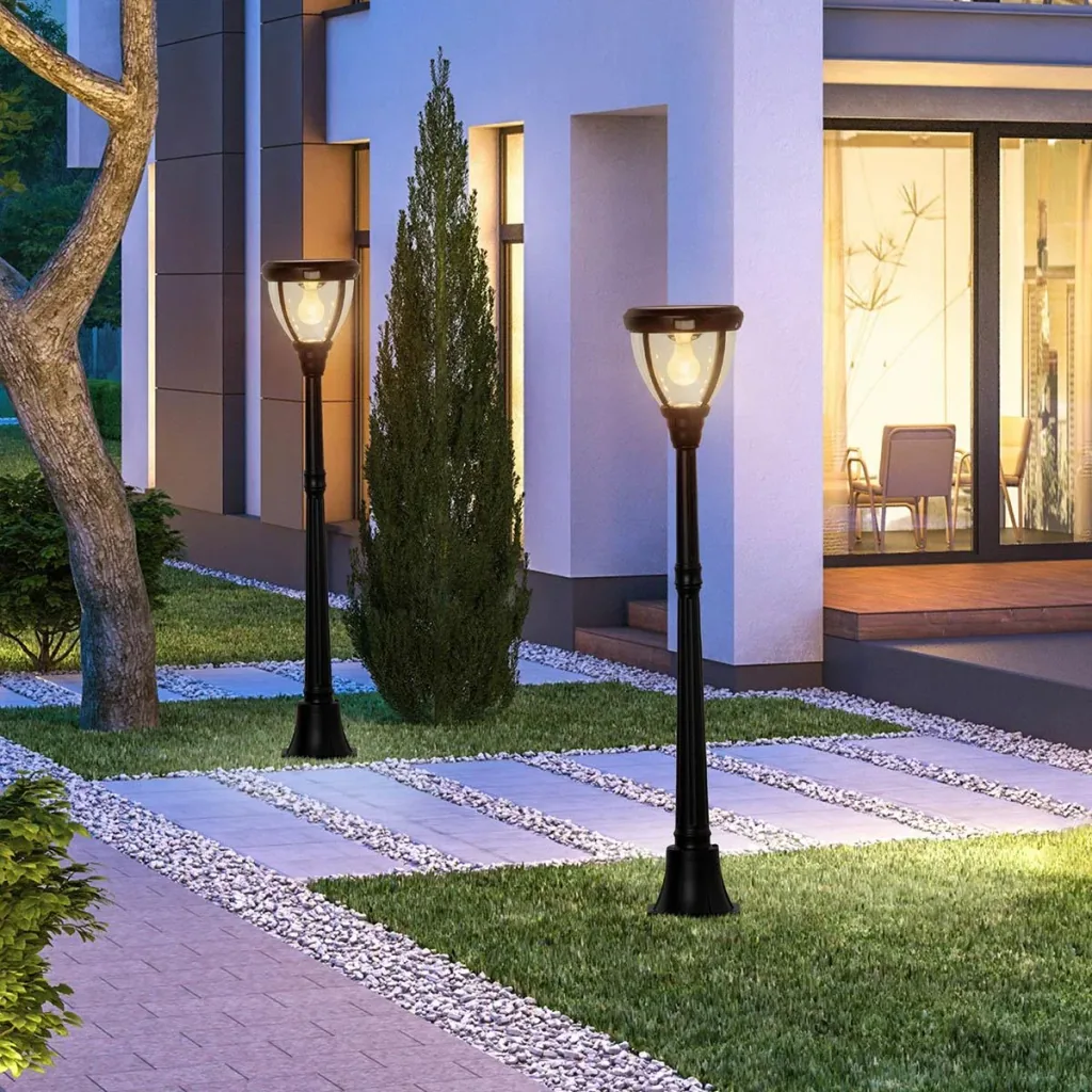 Solar garden lantern garden lamp path light with 31 LED 150 lumens 3000K aluminum tempered glass black 26 x 26 x 130 c